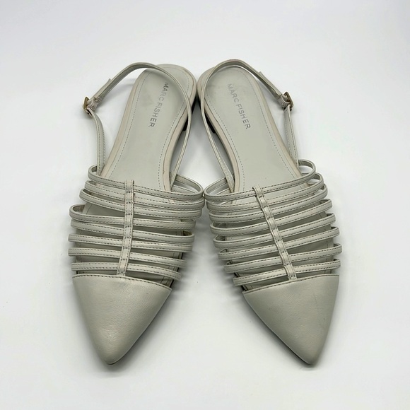 Marc Fisher - Abra  Leather Fisherman White / Gray Closed Toe Flats Size 8 - Picture 1 of 14